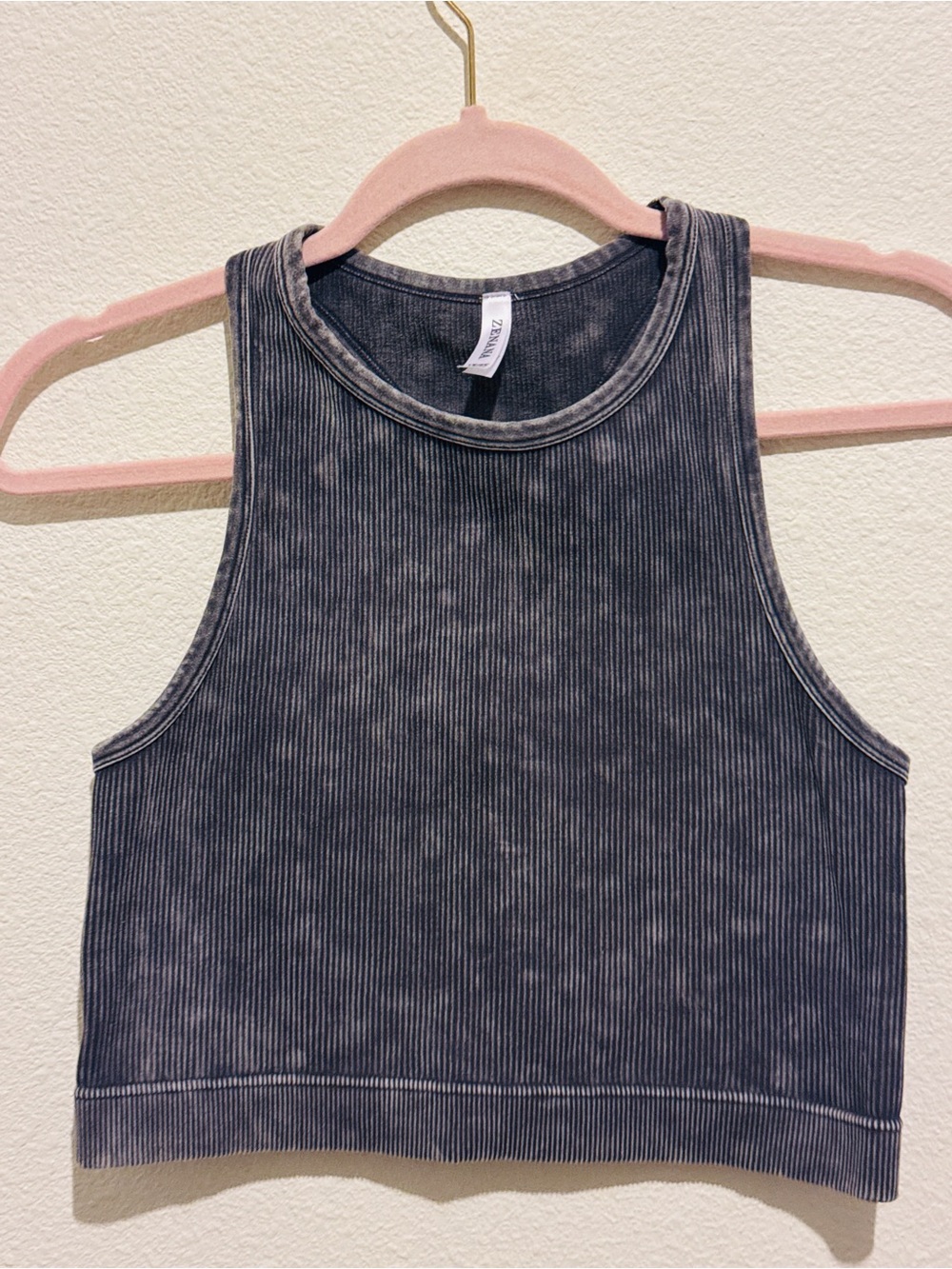 Zenana Outfitters Washed Charcoal Ribbed Crop Tank